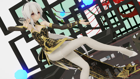【古风MMD】黑金花纹旗袍弱音,半壶纱